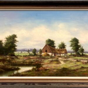 Original Vintage Oil Painting – Swedish Countryside Cottage Scene, Original Scandinavian Art
