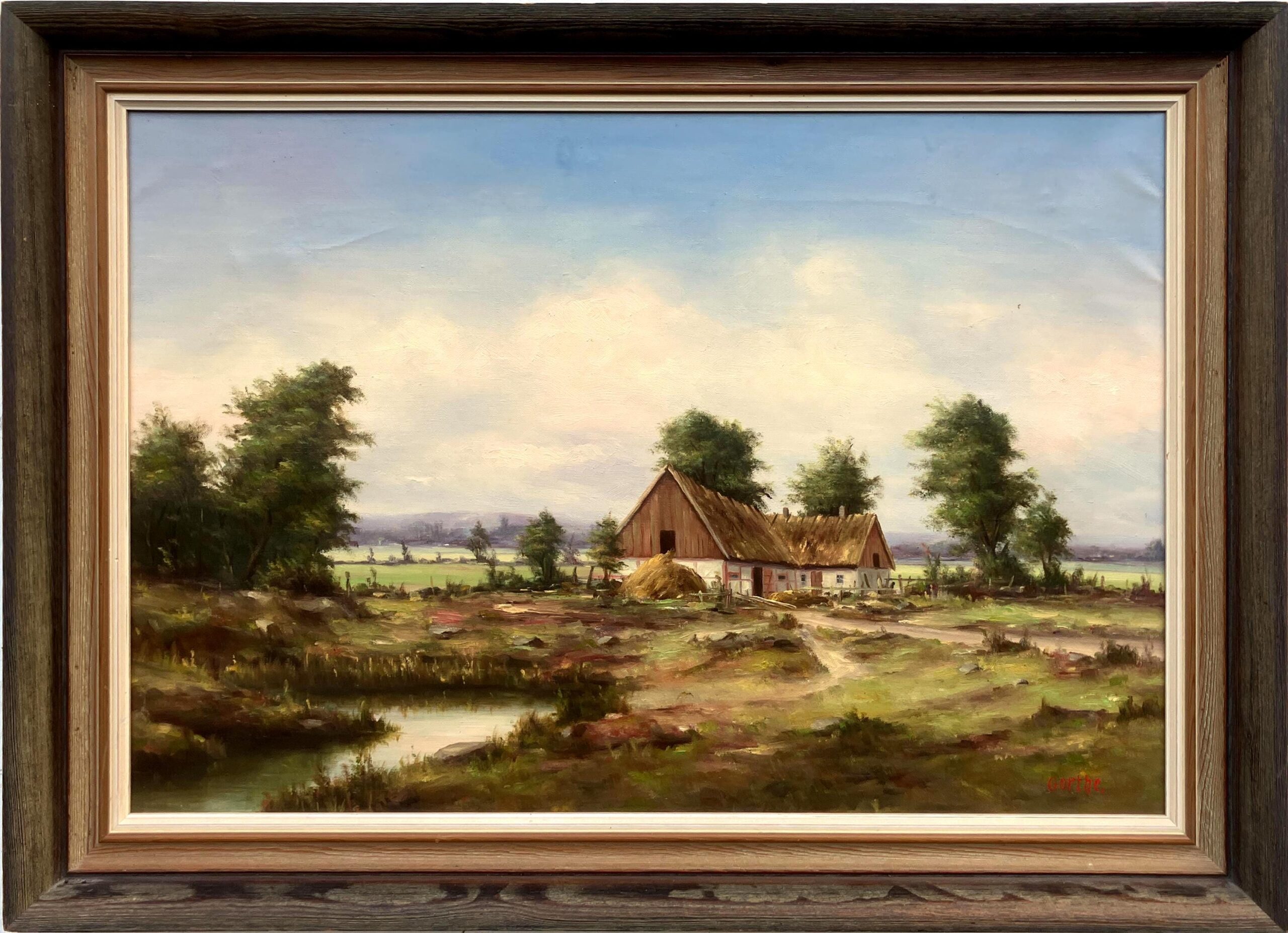 Original Vintage Oil Painting – Swedish Countryside Cottage Scene, Original Scandinavian Art - Image 1