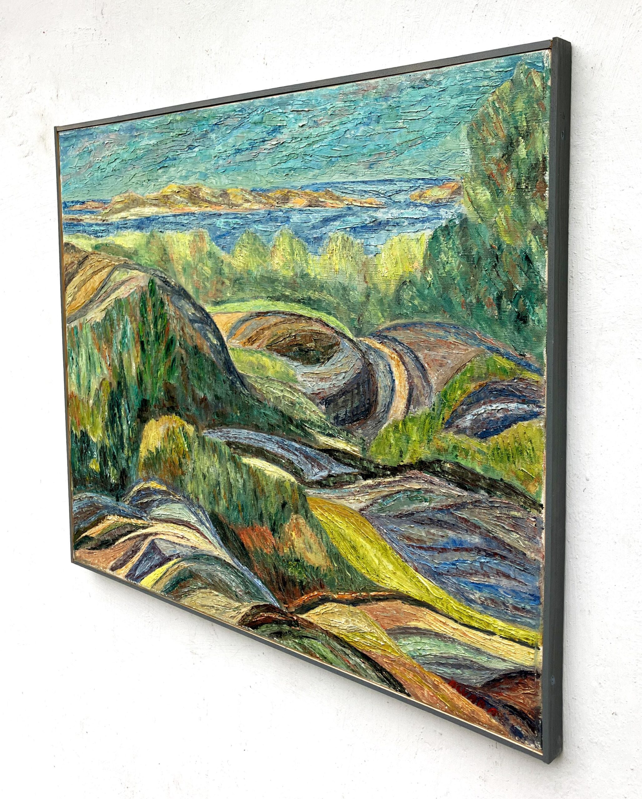 Original Vintage Landscape Oil Painting: Textured Swedish Coastal Scene Wall Art - Image 6