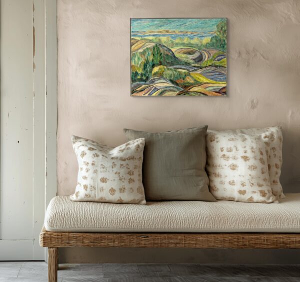 Original Vintage Landscape Oil Painting: Textured Swedish Coastal Scene Wall Art