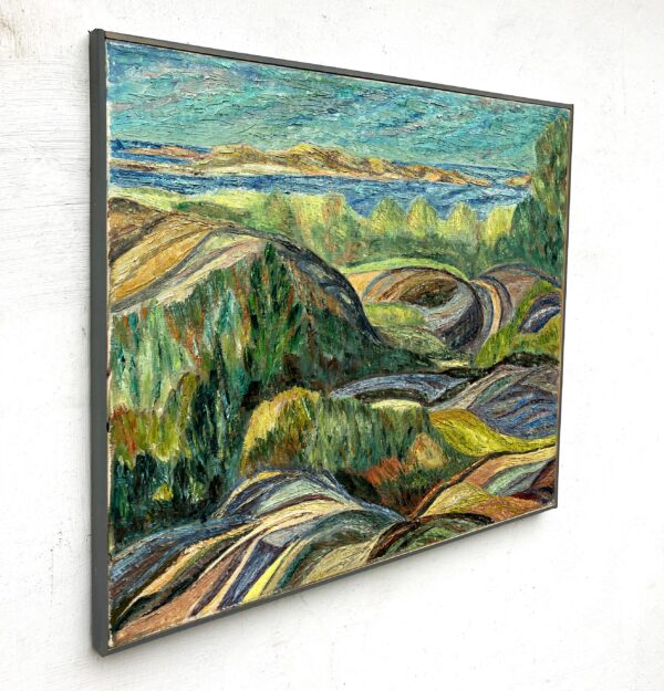 Original Vintage Landscape Oil Painting: Textured Swedish Coastal Scene Wall Art