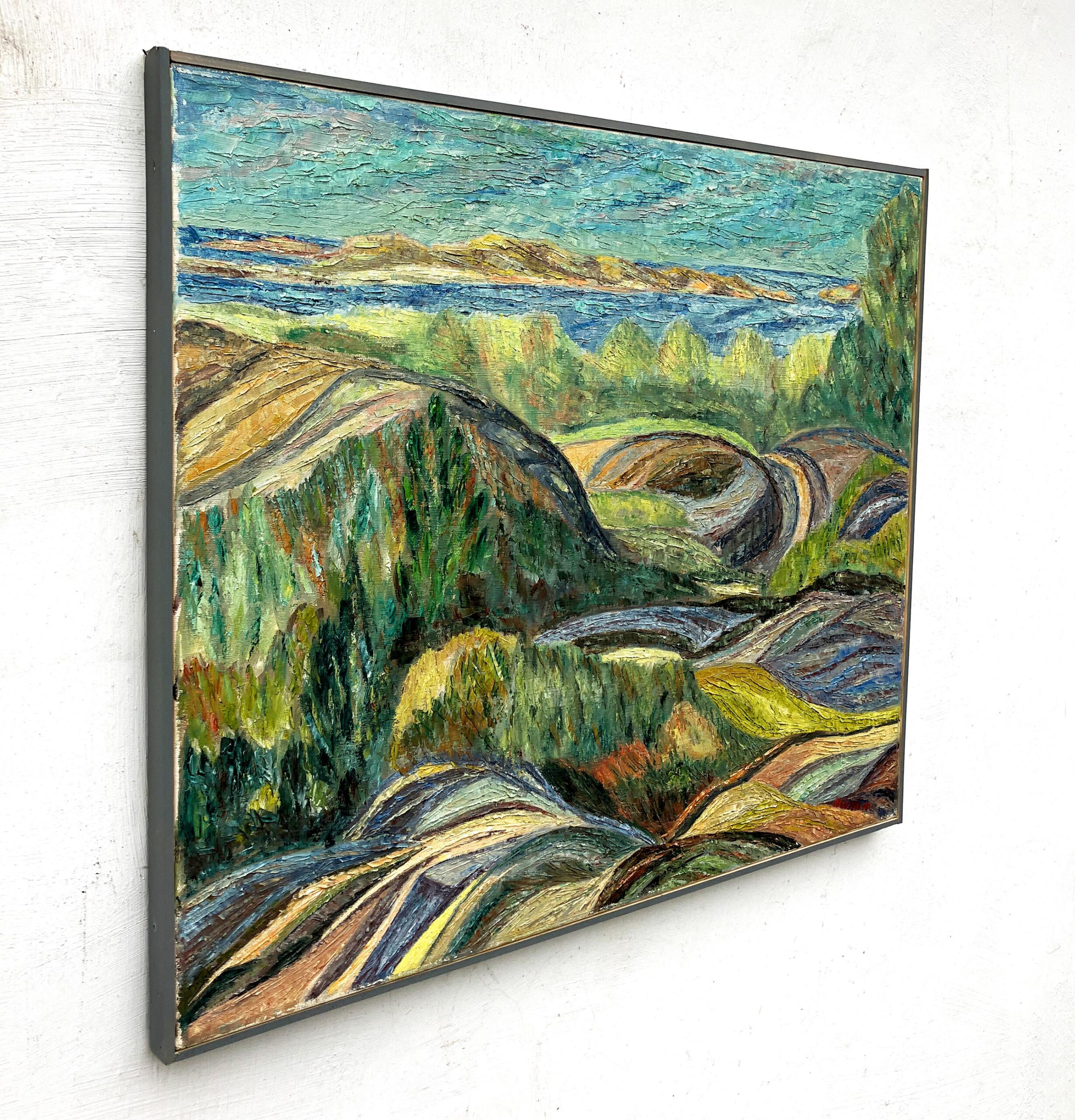 Original Vintage Landscape Oil Painting: Textured Swedish Coastal Scene Wall Art - Image 7