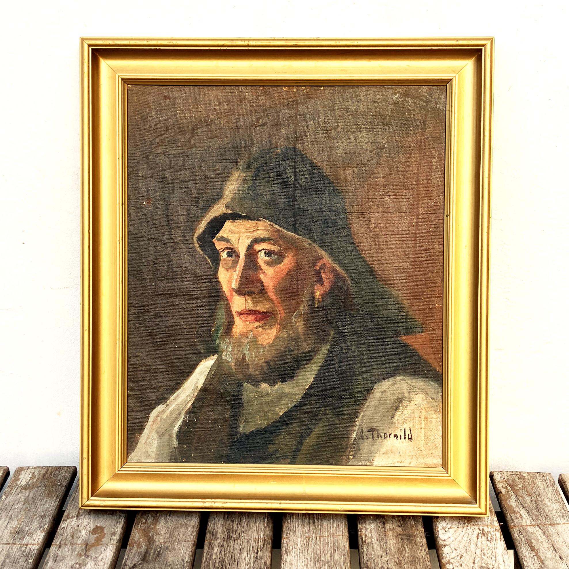 Original Danish oil painting, Medium fisherman portrait warm earthy tones, Scandinavian realism, Christian Thornild - Image 7