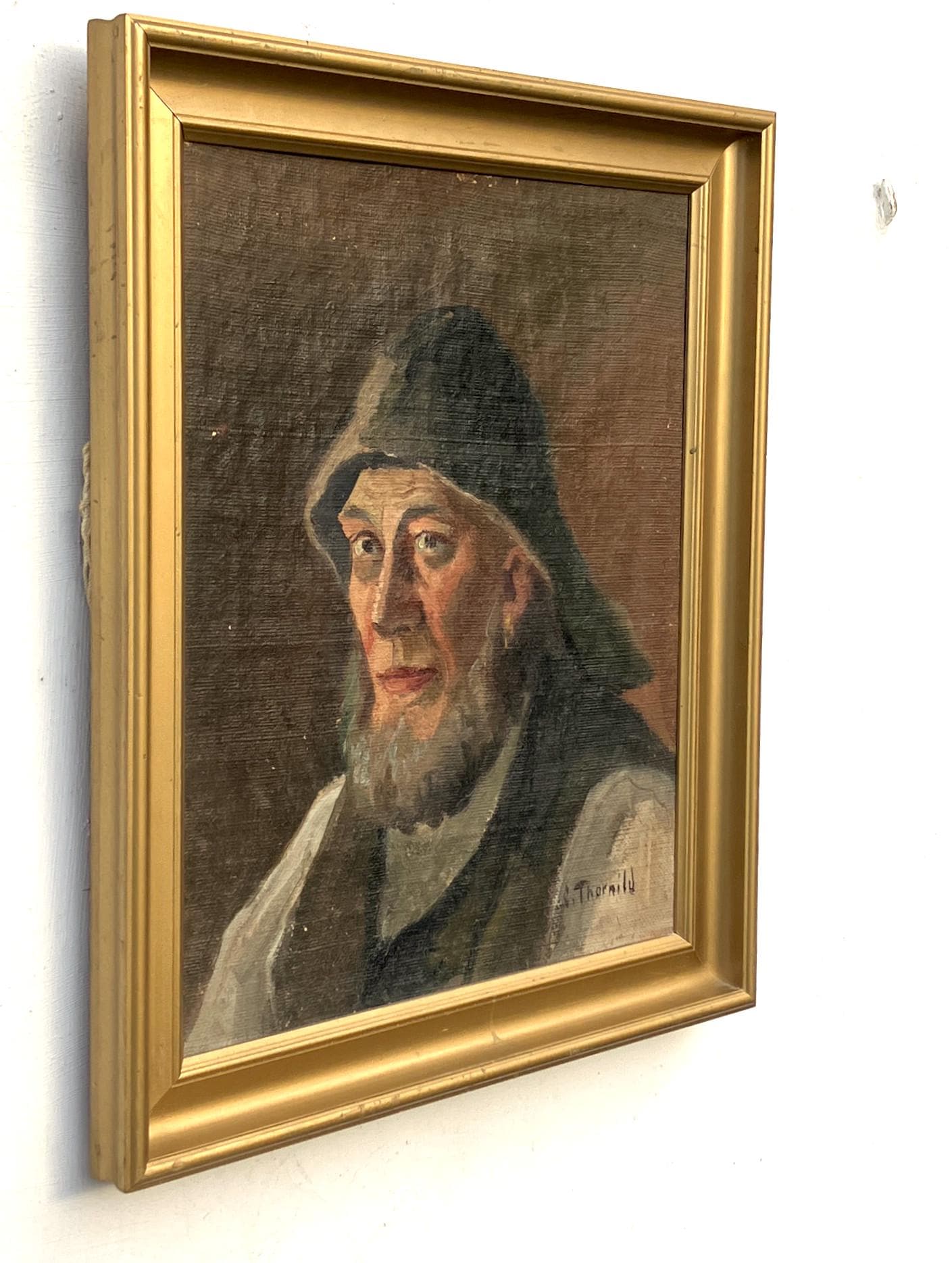 Original Danish oil painting, Medium fisherman portrait warm earthy tones, Scandinavian realism, Christian Thornild - Image 3