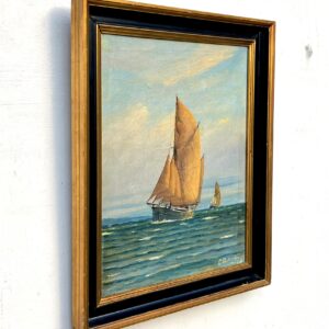 Danish Oil Painting Sailboat Seascape Coastal Art Carl Frederiksen Circa 1920s-1930s - Image 3