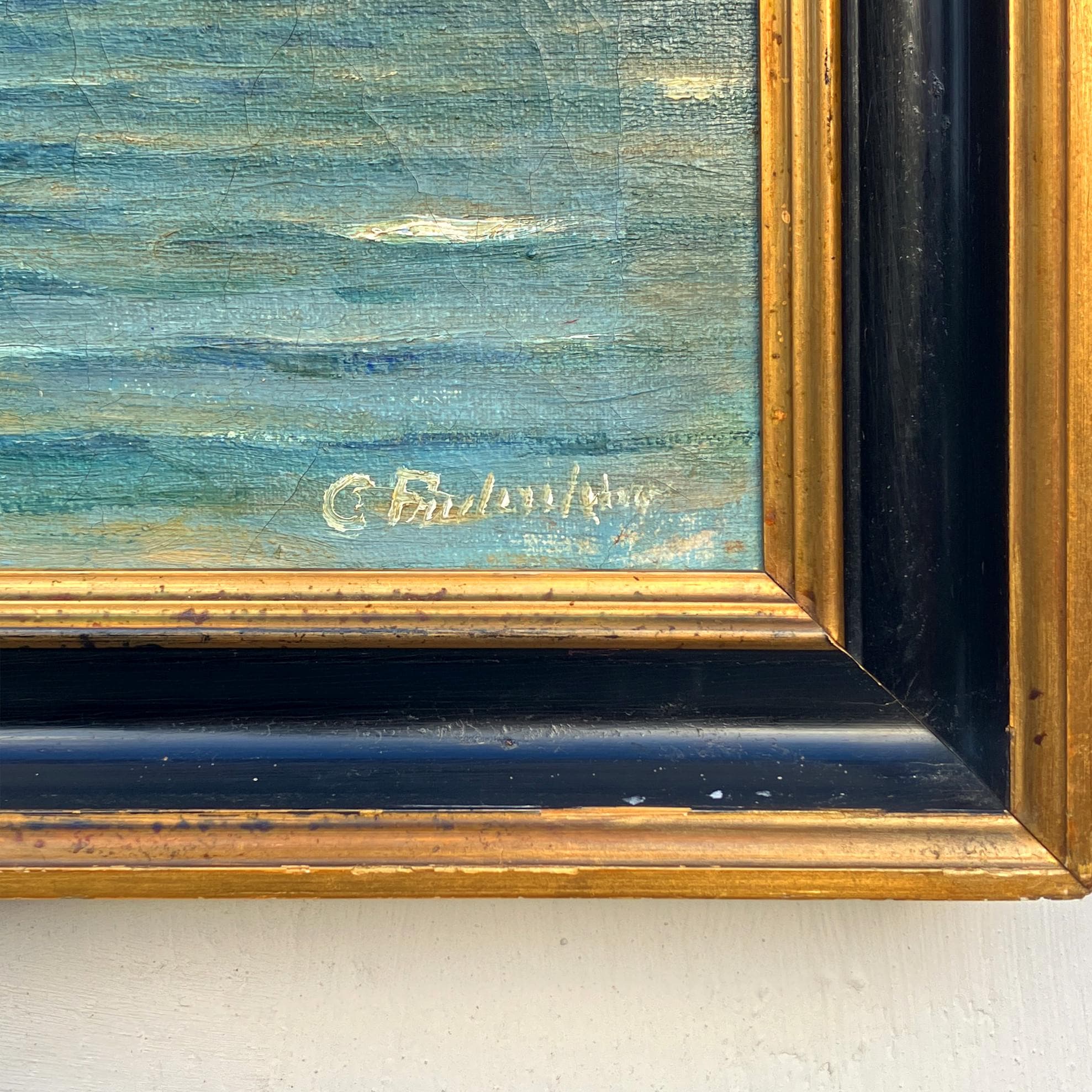Danish Oil Painting Sailboat Seascape Coastal Art Carl Frederiksen Circa 1920s-1930s - Image 6