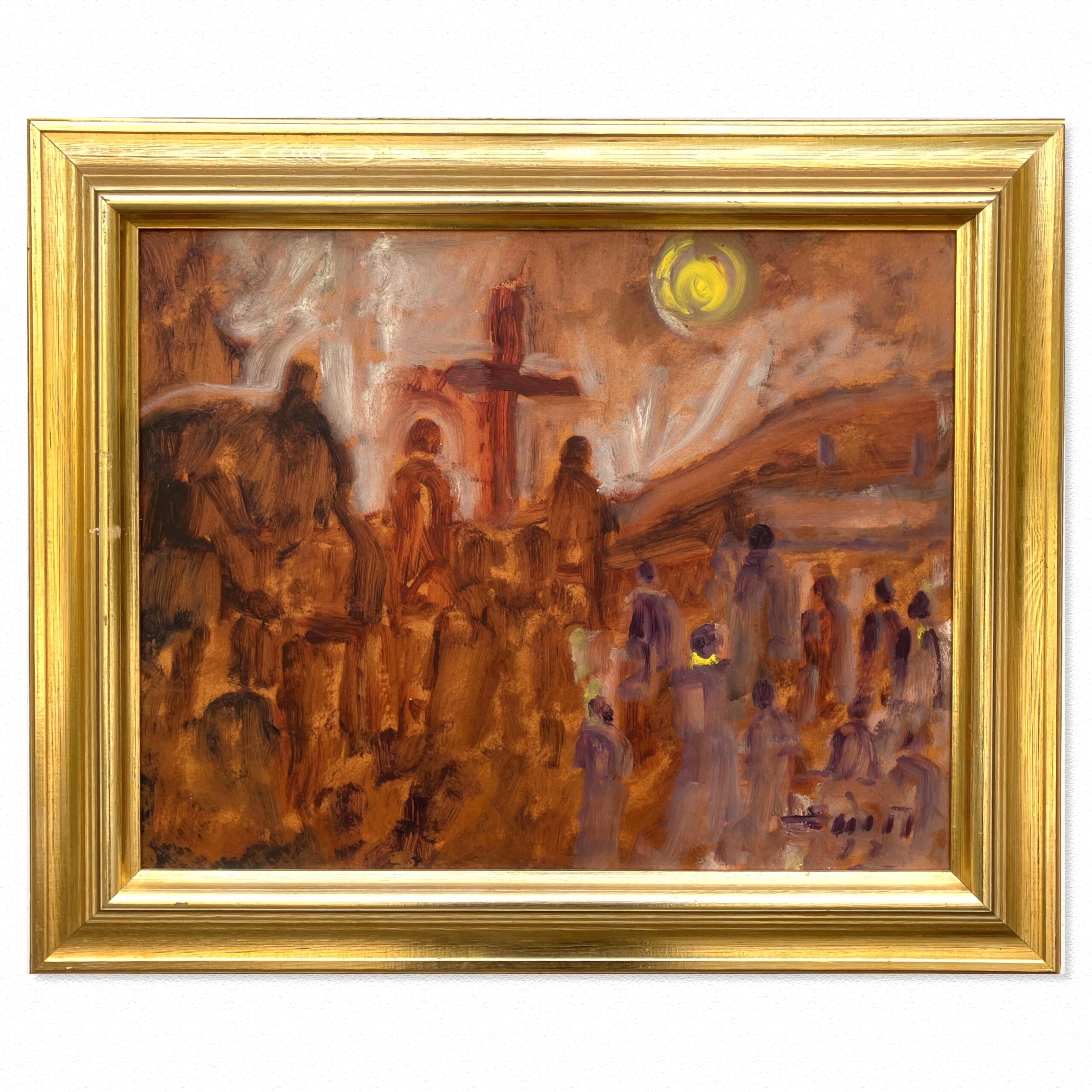 Vintage Expressionist Oil Painting - Svend Aage Tauscher - Dramatic Religious Scene - Framed Danish Fine Art - Image 1