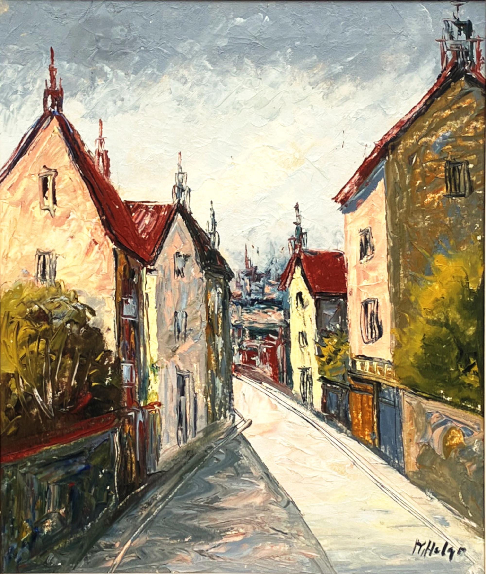 Street Scene Oil Painting – Scandinavian Town, Red Roof Houses, Original Vintage Art - Image 3