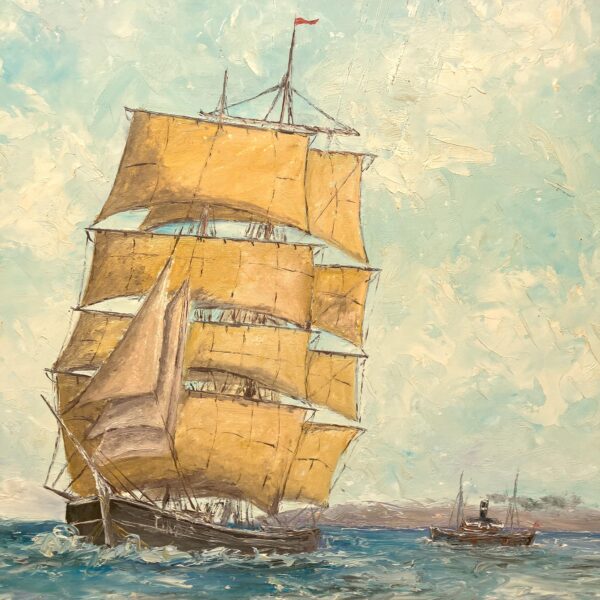 Ship Oil Painting, Danish Coastal Wall Art, Scandinavian Maritime Decor