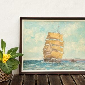 Ship Oil Painting, Danish Coastal Wall Art, Scandinavian Maritime Decor - Image 2