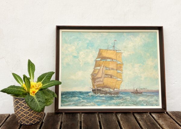 Ship Oil Painting, Danish Coastal Wall Art, Scandinavian Maritime Decor