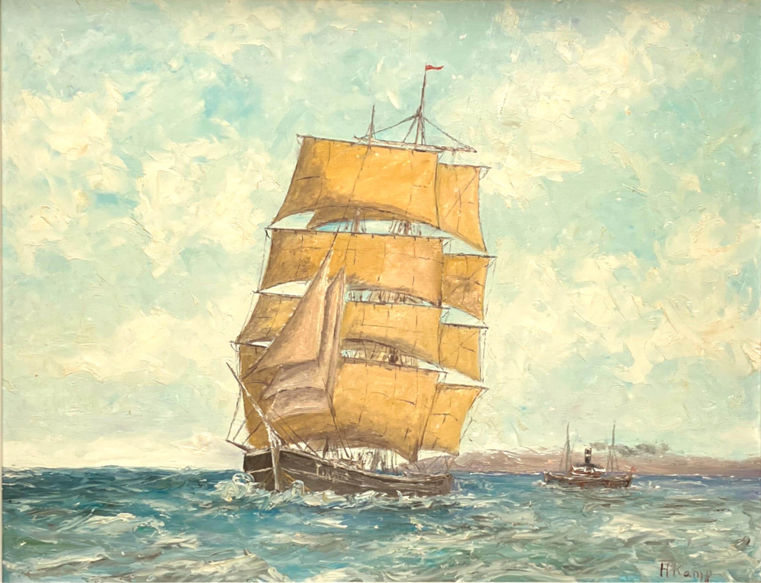 Ship Oil Painting, Danish Coastal Wall Art, Scandinavian Maritime Decor - Image 5