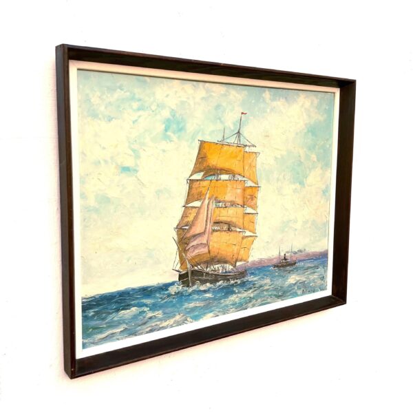 Ship Oil Painting, Danish Coastal Wall Art, Scandinavian Maritime Decor