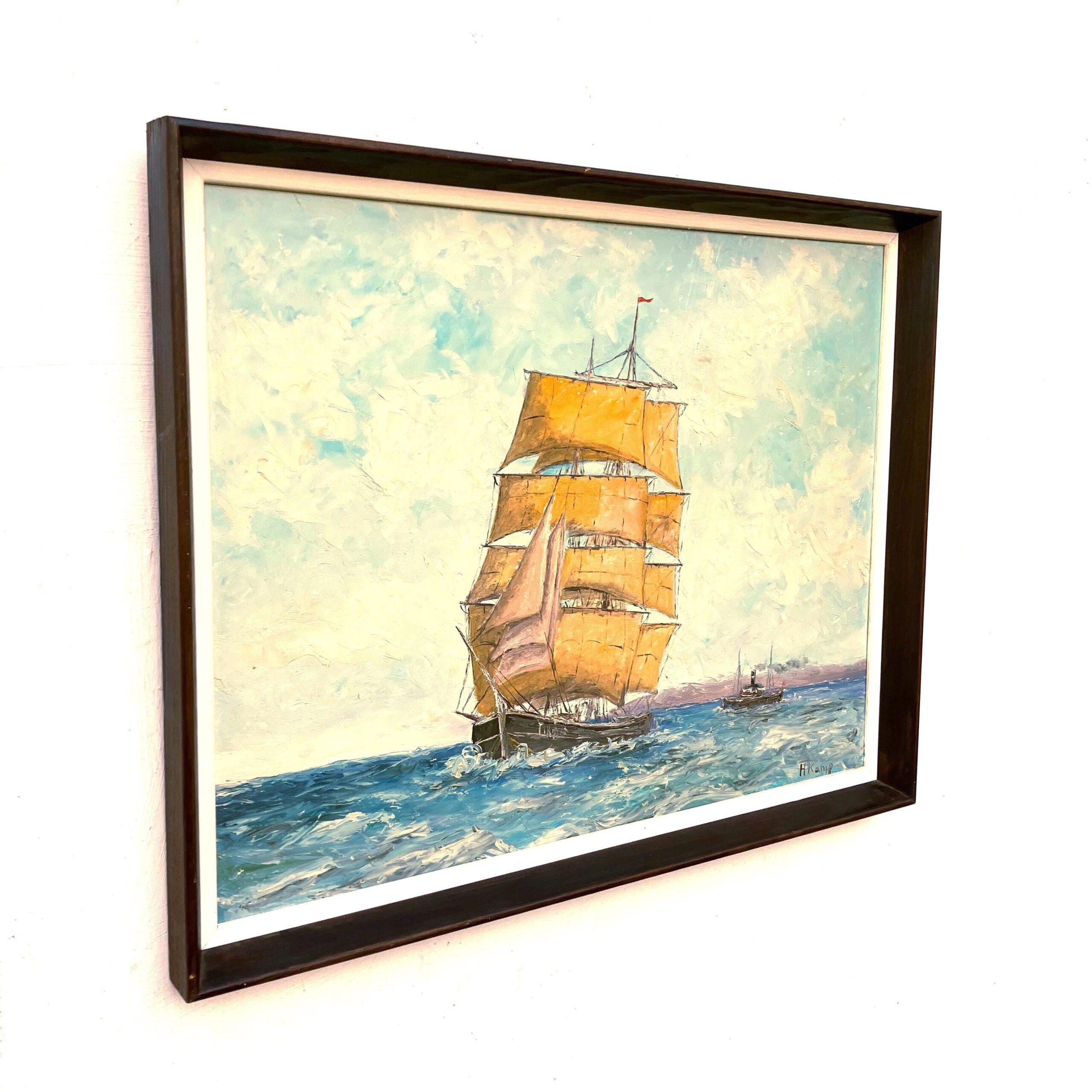 Ship Oil Painting, Danish Coastal Wall Art, Scandinavian Maritime Decor - Image 3