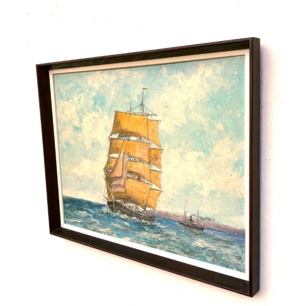 Ship Oil Painting, Danish Coastal Wall Art, Scandinavian Maritime Decor