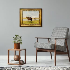 Original horse painting, Grazing horses landscape, Early 20th century antique naturalism, Rustic wall decor - Image 2