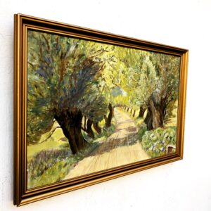 Original Danish oil painting, willow tree avenue, Mid Century, landscape wall art - Image 4