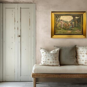 Large Original Danish oil painting, cows and figures rural scene, 1920s, farmhouse wall art - Image 2