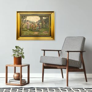 Large Original Danish oil painting, cows and figures rural scene, 1920s, farmhouse wall art - Image 3
