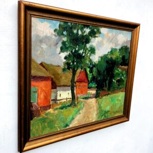 Original Swedish oil painting, farmhouse path landscape, 1930s Scandinavian  modernist, wall art decor - Image 4