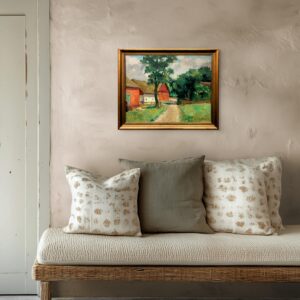 Original Swedish oil painting, farmhouse path landscape, 1930s Scandinavian  modernist, wall art decor - Image 2