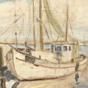 Original Danish oil painting, fishing boats harbor, Mid Century, coastal wall art, Kongsmar - Image 6