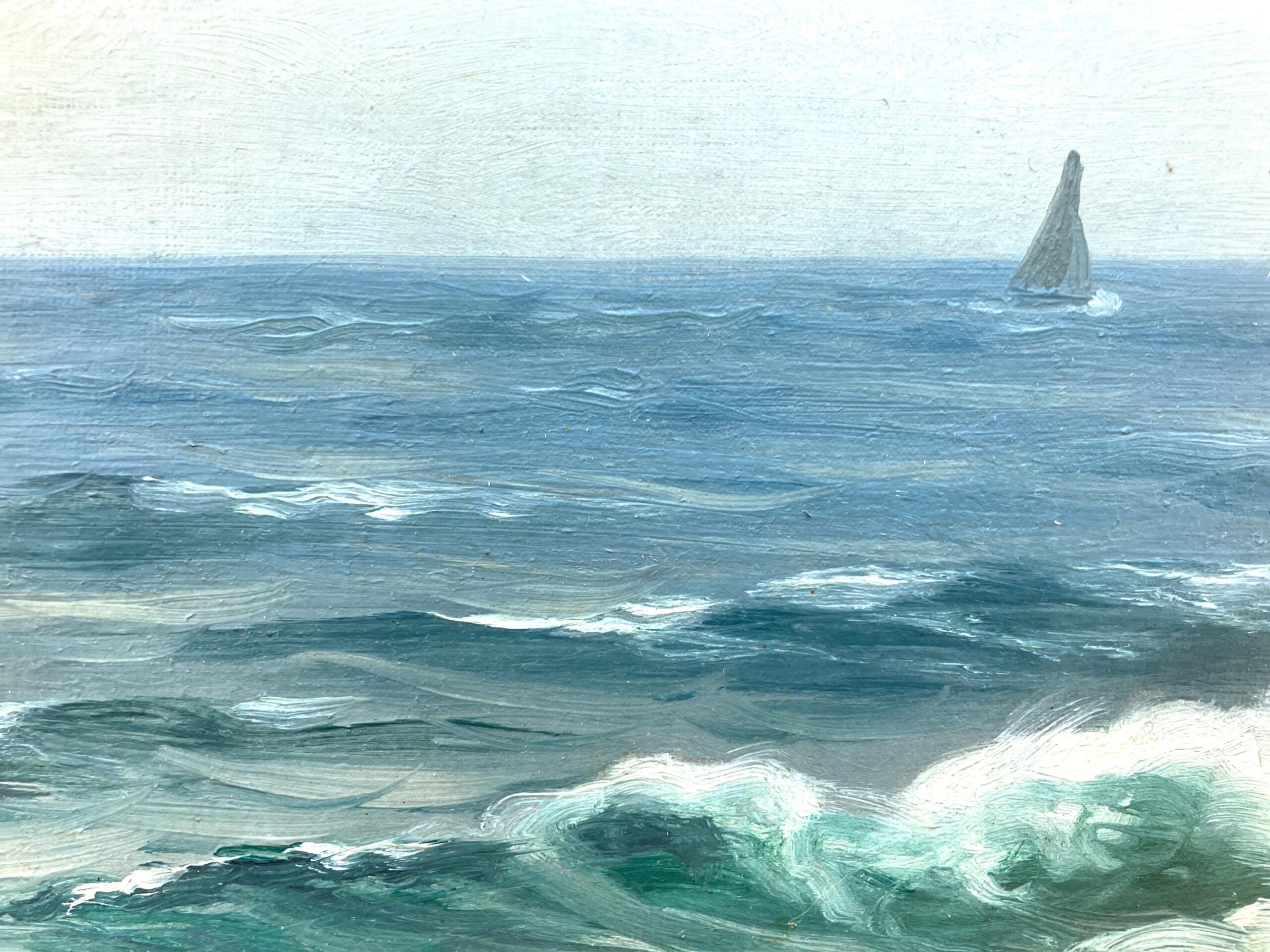 Original Swedish oil painting, seascape ship, early 1900s, coastal wall art - Image 5