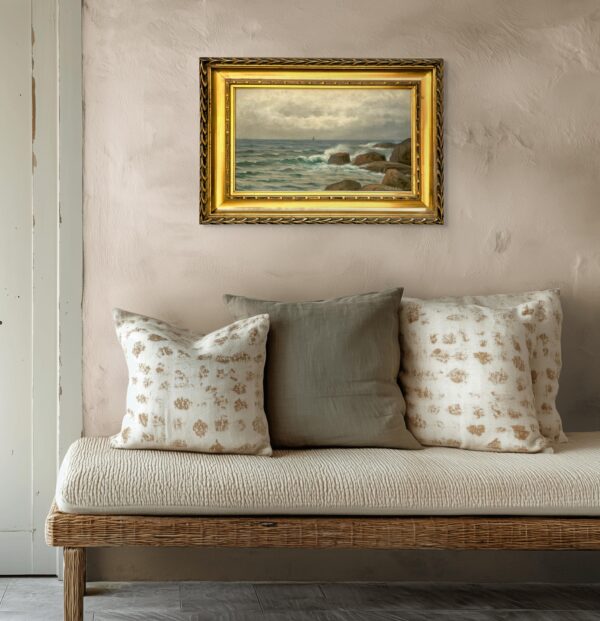 Original Swedish oil painting, seascape ship, early 1900s, coastal wall art
