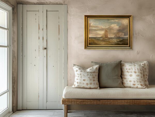 Large Original British oil painting, sailing ship seascape, circa 1900, maritime wall art
