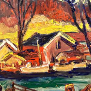 Original Oil Painting – Swedish Coastal Landscape with Boats, 1930s Scandinavian Expressionist Art - Image 7