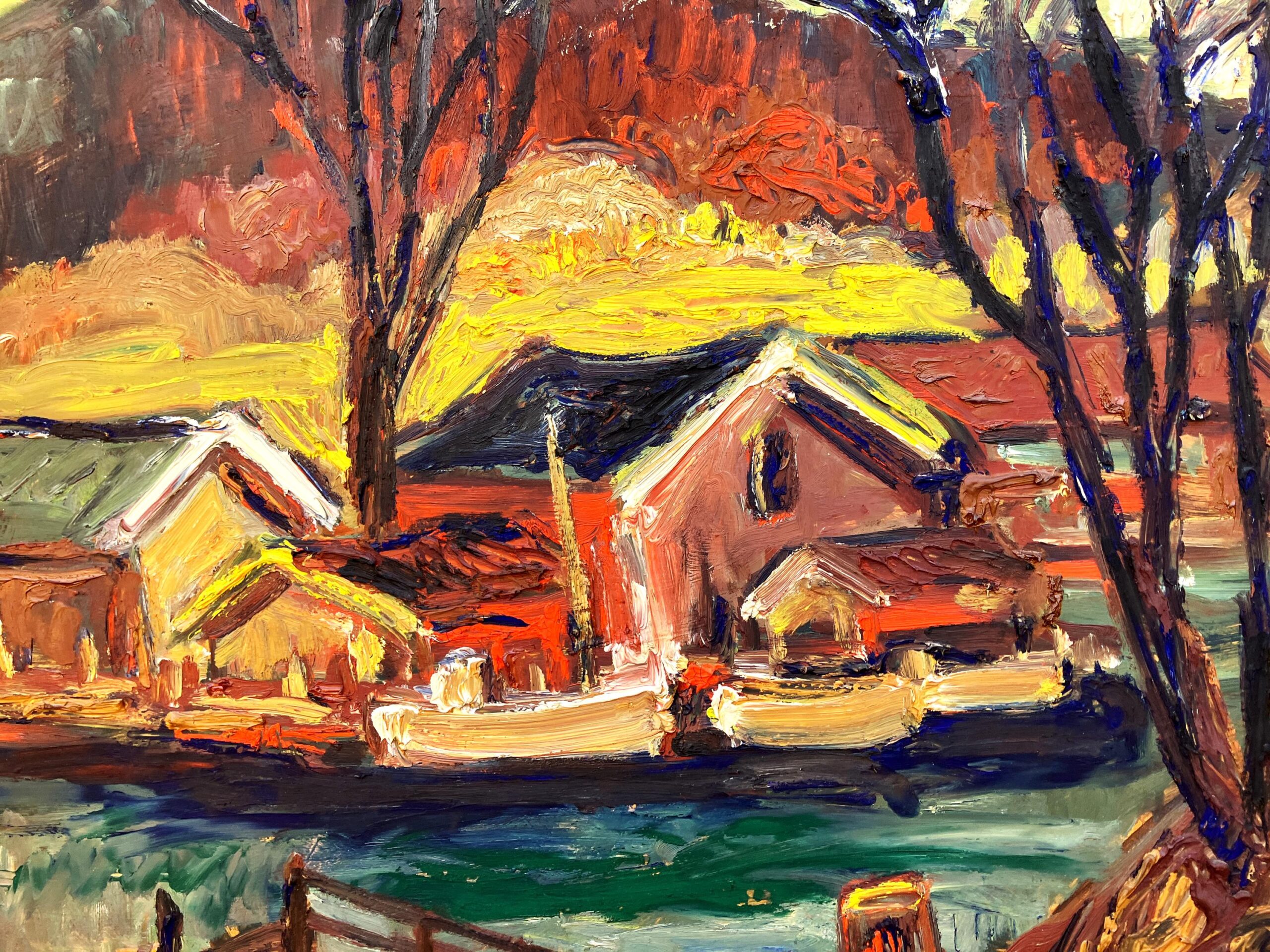 Original Oil Painting – Swedish Coastal Landscape with Boats, 1930s Scandinavian Expressionist Art - Image 7
