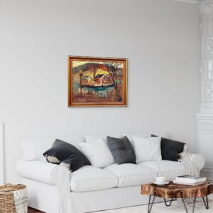 Original Oil Painting – Swedish Coastal Landscape with Boats, 1930s Scandinavian Expressionist Art - Image 3