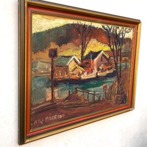 Original Oil Painting – Swedish Coastal Landscape with Boats, 1930s Scandinavian Expressionist Art - Image 5