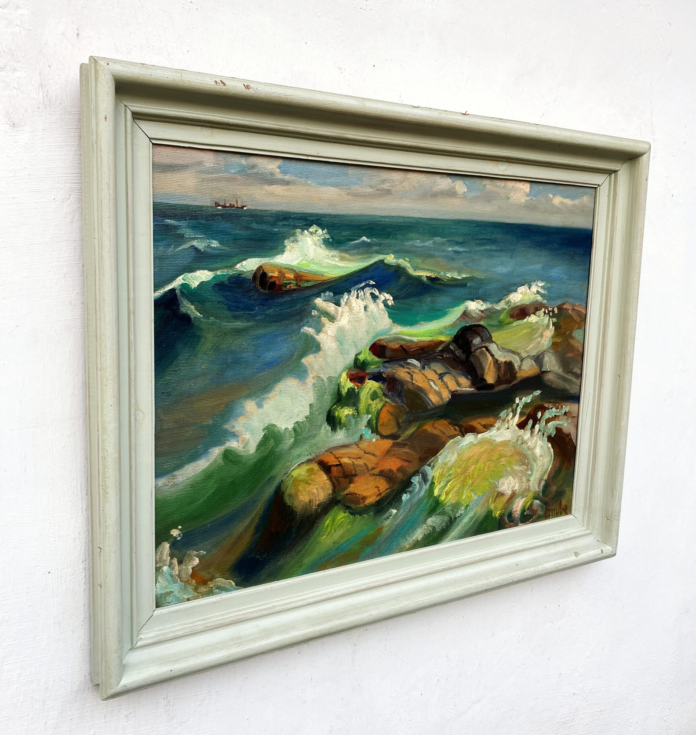 Original Oil Painting – Mid Century Swedish Coastal Landscape - Image 4