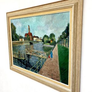 Large Original Swedish oil painting, canal scene Malmö, Mid Century, Scandinavian wall art - Image 5
