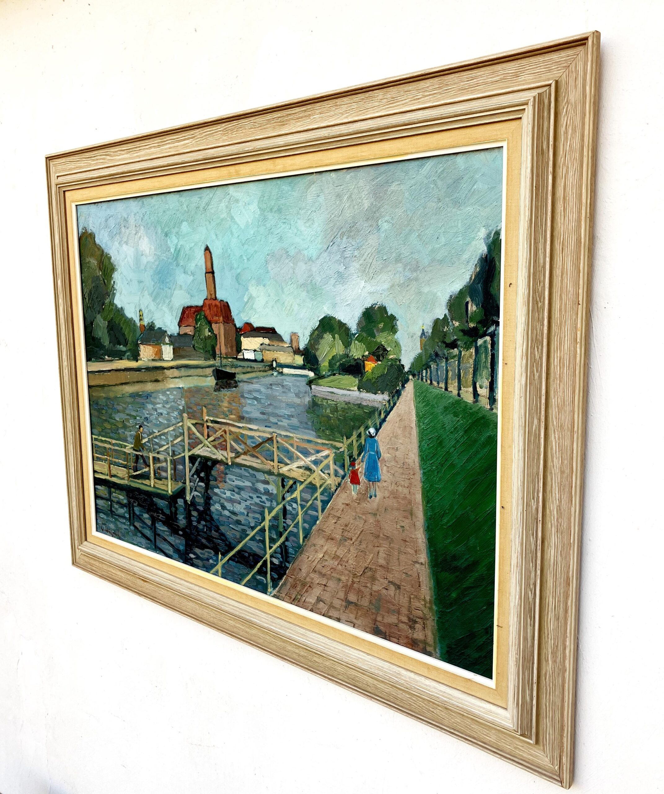 Large Original Swedish oil painting, canal scene Malmö, Mid Century, Scandinavian wall art - Image 5