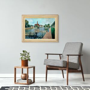Large Original Swedish oil painting, canal scene Malmö, Mid Century, Scandinavian wall art - Image 3