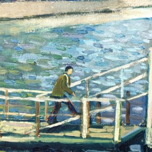 Large Original Swedish oil painting, canal scene Malmö, Mid Century, Scandinavian wall art - Image 6