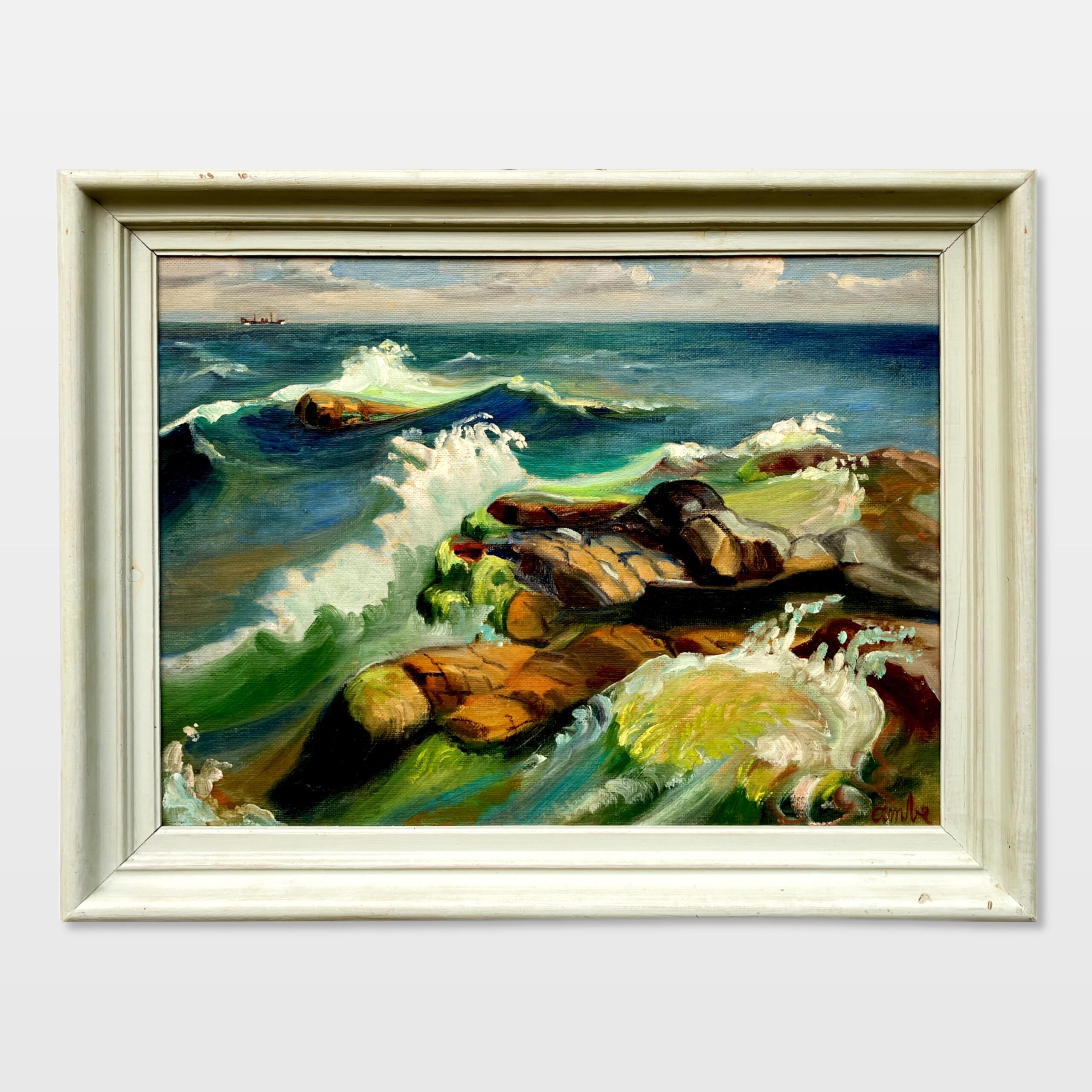 Original Oil Painting – Mid Century Swedish Coastal Landscape - Image 1