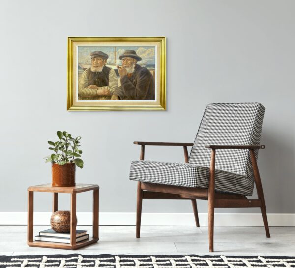Danish Fishermen Oil Painting – Emil J. Weinreich Coastal Scene, Skagen