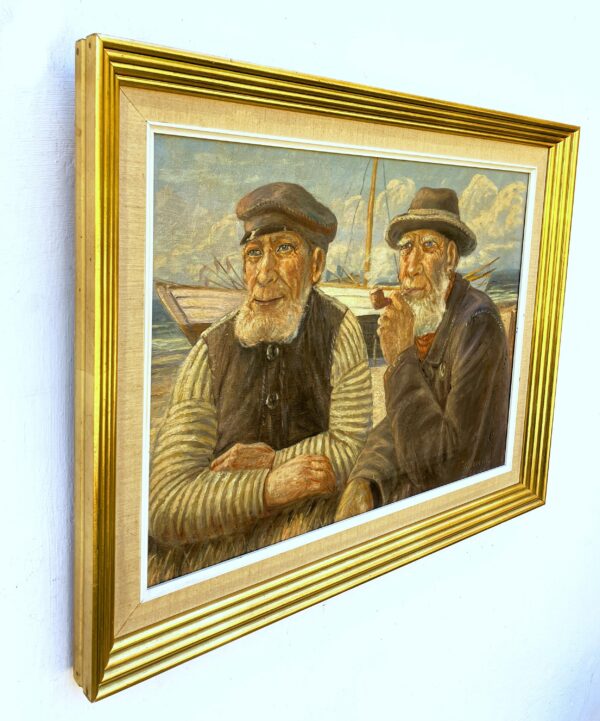 Danish Fishermen Oil Painting – Emil J. Weinreich Coastal Scene, Skagen