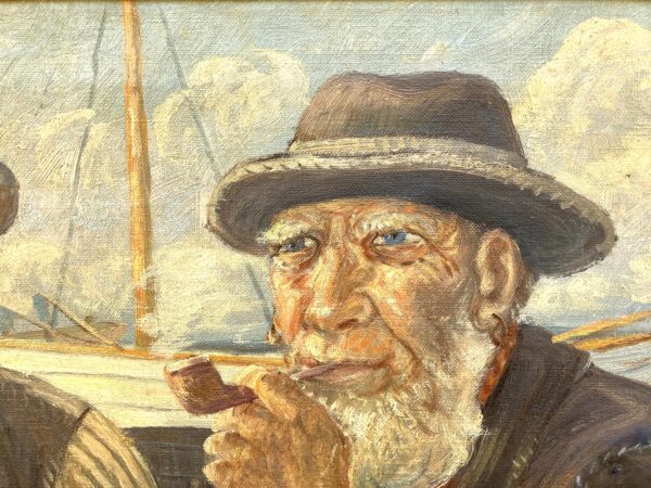 Danish Fishermen Oil Painting – Emil J. Weinreich Coastal Scene, Skagen