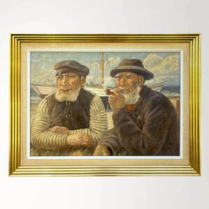 Danish Fishermen Oil Painting – Emil J. Weinreich Coastal Scene, Skagen