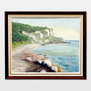 Original Swedish oil painting, Medium coastal cliffs blue green tones, Impressionist, Scandinavian wall decor
