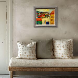 Original 1940s Swedish Oil Painting – Colorful Street Scene with Figures, Scandinavian Expressionist Art - Image 2