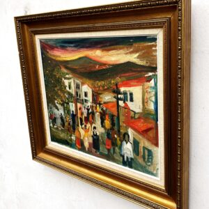 Original Swedish Oil Painting – Greek Village Scene with people – Harald Grovens - Image 4