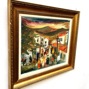 Original Swedish Oil Painting – Greek Village Scene with people – Harald Grovens - Image 3