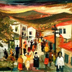 Original Swedish Oil Painting – Greek Village Scene with people – Harald Grovens - Image 5