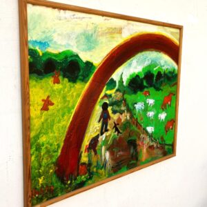Original Danish oil painting, naive landscape, folk art style, wall art - Image 4