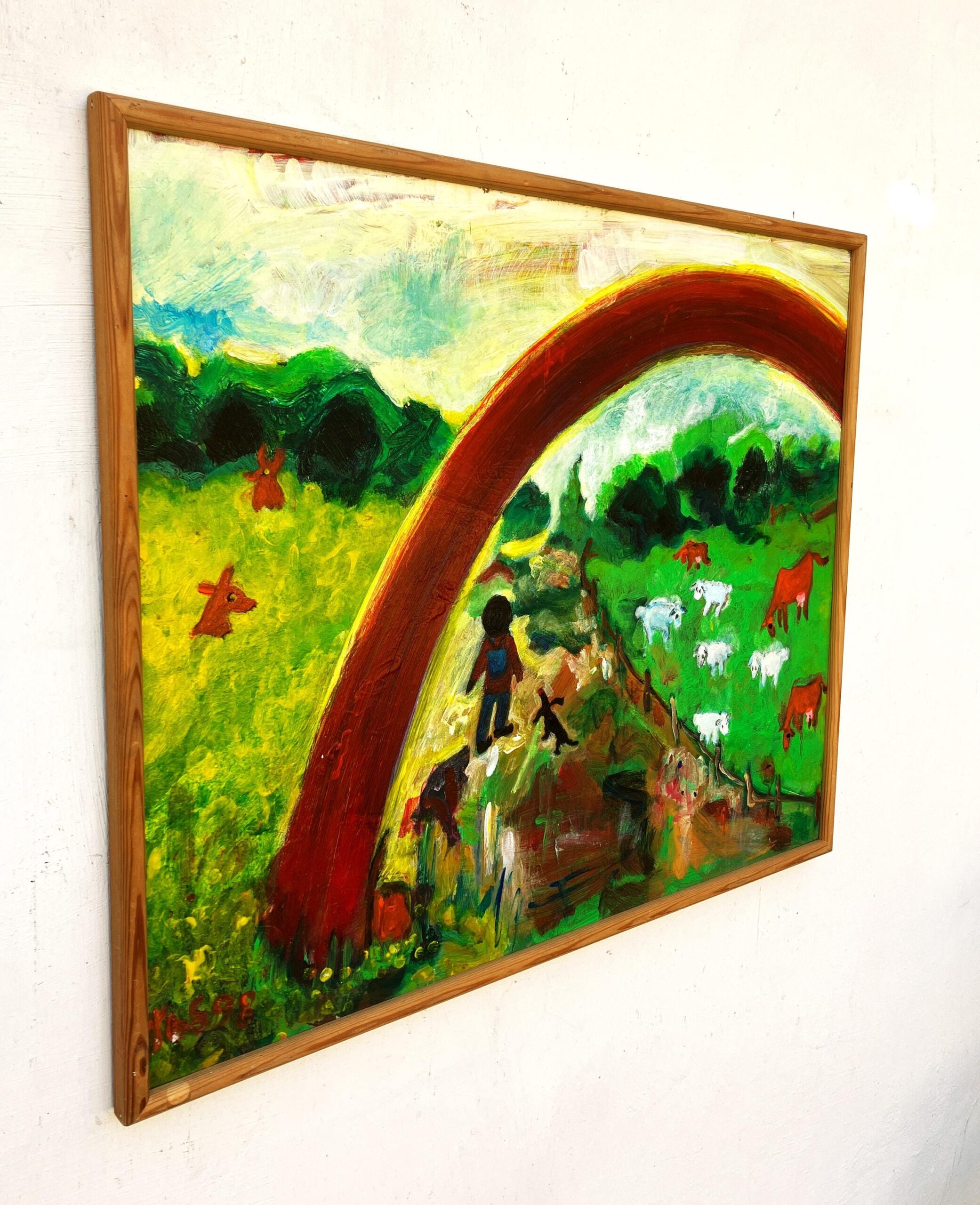 Original Danish oil painting, naive landscape, folk art style, wall art - Image 4